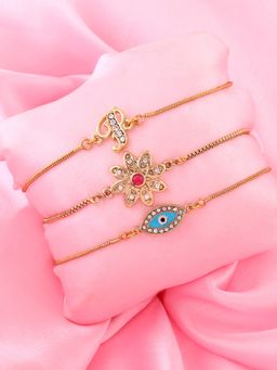 Estele - RAKHI COMBO-Gold Plated P Letter, Floral & Spiritual Evil Eye Rakhi Bracelet For Men & Women